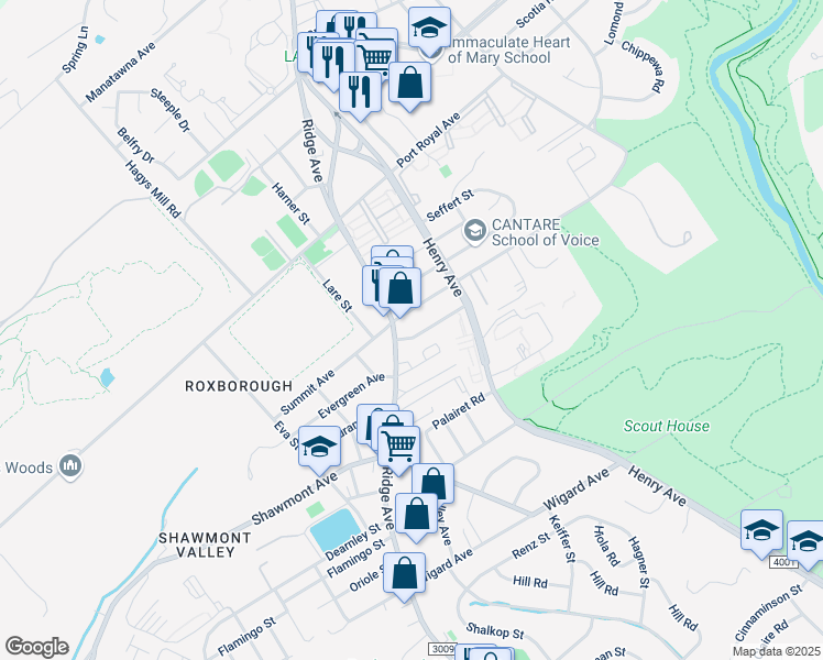 map of restaurants, bars, coffee shops, grocery stores, and more near 623 Cheswick Road in Philadelphia