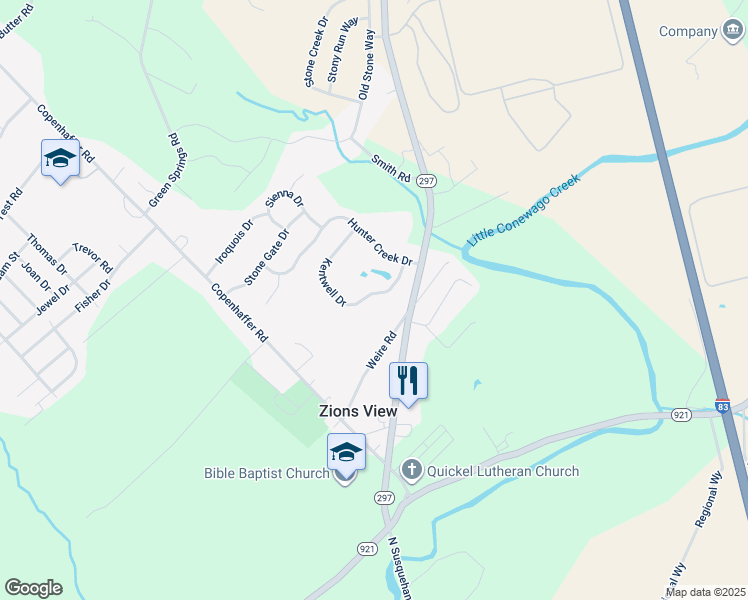 map of restaurants, bars, coffee shops, grocery stores, and more near 920 Kentwell Drive in York