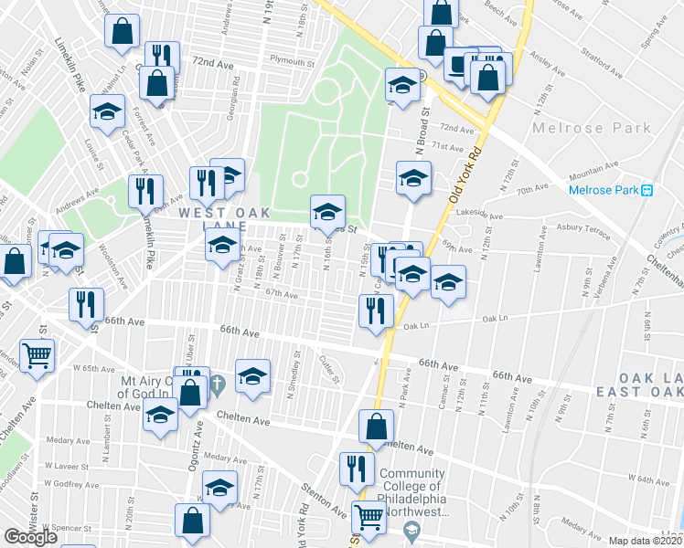 map of restaurants, bars, coffee shops, grocery stores, and more near 6732 North Sydenham Street in Philadelphia