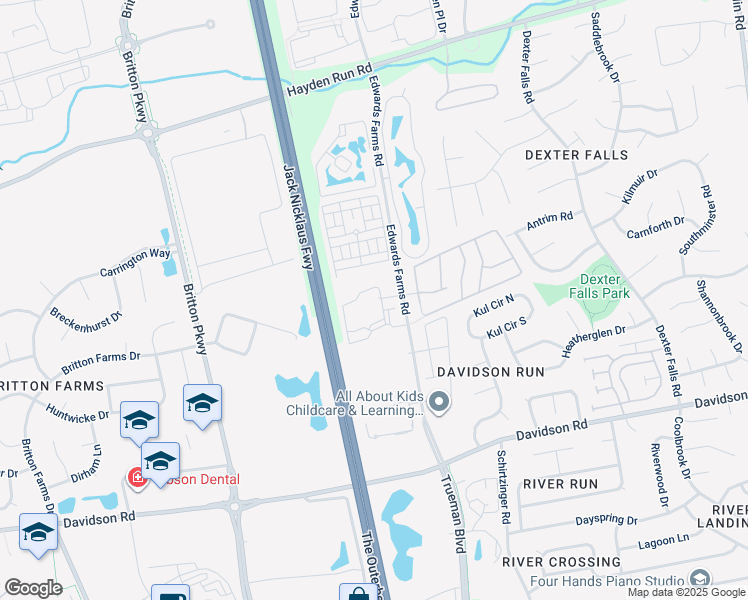 map of restaurants, bars, coffee shops, grocery stores, and more near 4020 Cyber Avenue in Columbus