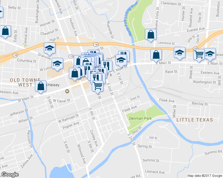 map of restaurants, bars, coffee shops, grocery stores, and more near 50 South 2nd Street in Newark