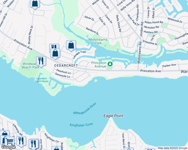 map of restaurants, bars, coffee shops, grocery stores, and more near 377 Iroquois Drive in Brick Township