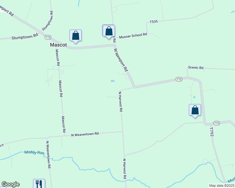 map of restaurants, bars, coffee shops, grocery stores, and more near 236 North Harvest Road in Ronks