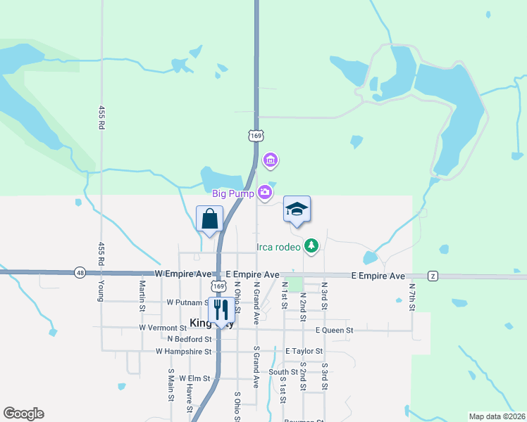 map of restaurants, bars, coffee shops, grocery stores, and more near 500-698 North Grand Avenue in King City