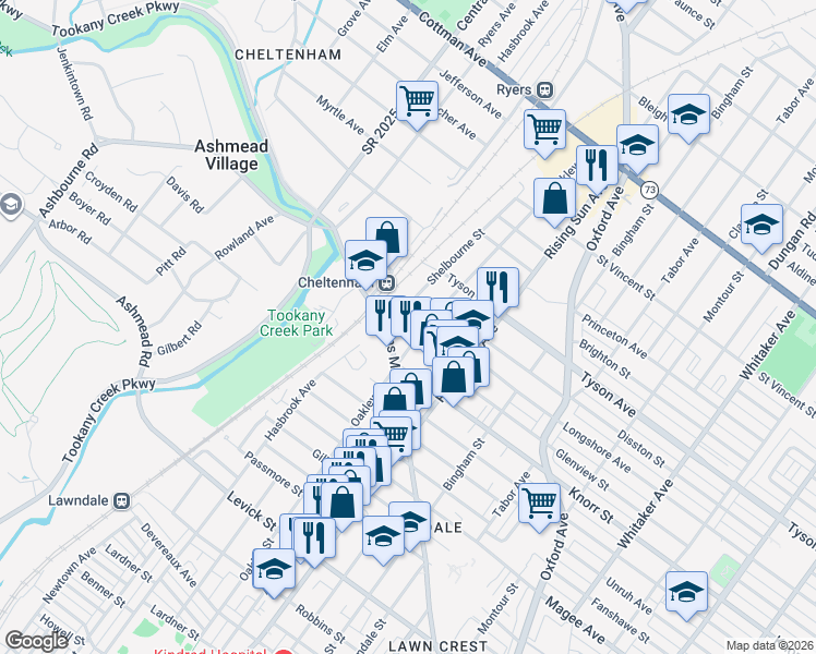 map of restaurants, bars, coffee shops, grocery stores, and more near 6823 Oakley Street in Philadelphia