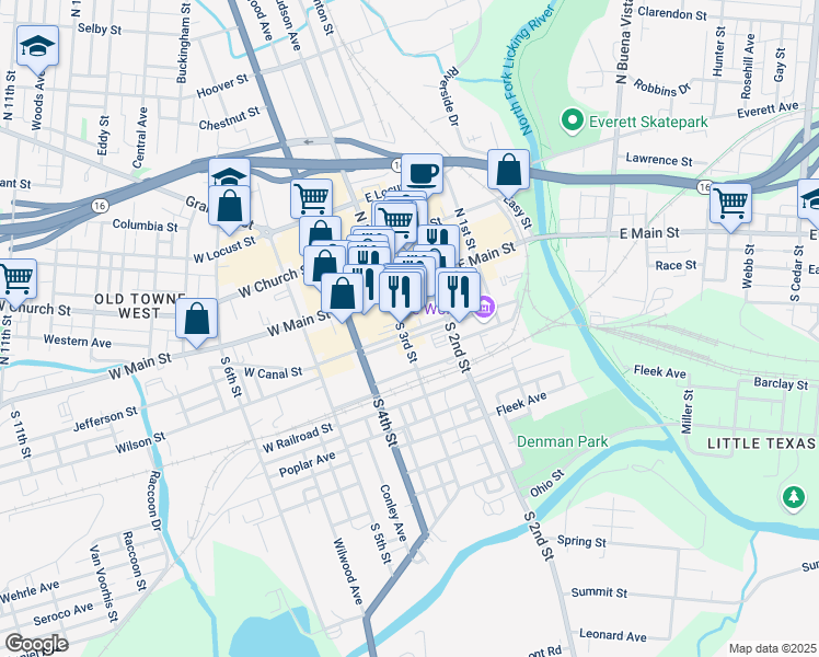 map of restaurants, bars, coffee shops, grocery stores, and more near 62 South 3rd Street in Newark