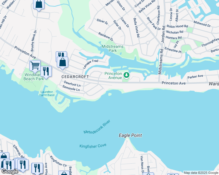 map of restaurants, bars, coffee shops, grocery stores, and more near 377 Iroquois Drive in Brick Township