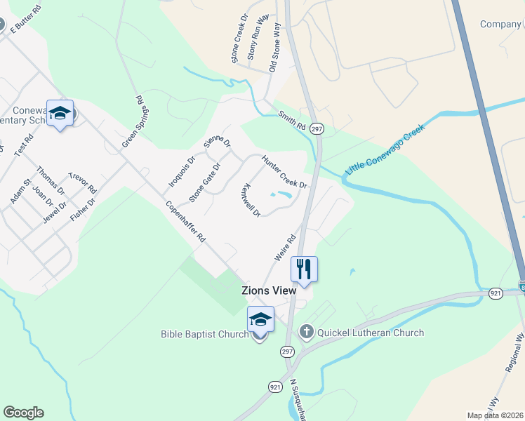 map of restaurants, bars, coffee shops, grocery stores, and more near 750 Kentwell Drive in York