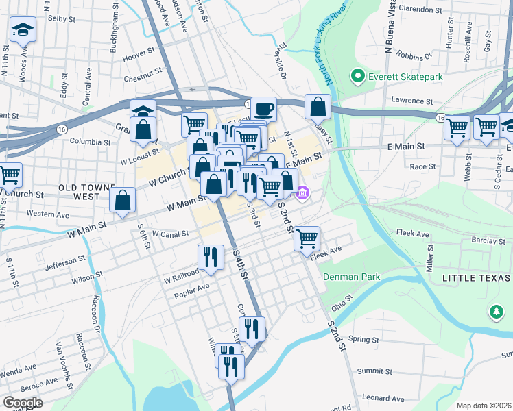 map of restaurants, bars, coffee shops, grocery stores, and more near 36 South 3rd Street in Newark