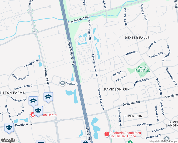 map of restaurants, bars, coffee shops, grocery stores, and more near 4214 Benedict Way in Columbus