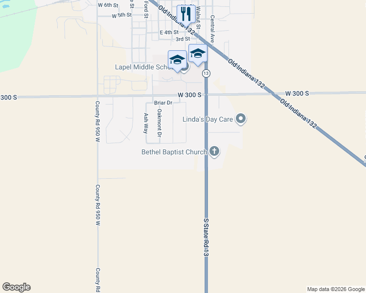 map of restaurants, bars, coffee shops, grocery stores, and more near 9207 Beechwood Drive in Lapel