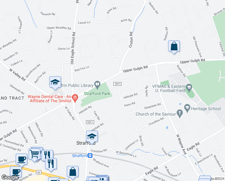 map of restaurants, bars, coffee shops, grocery stores, and more near 576 Brinton Road in Wayne