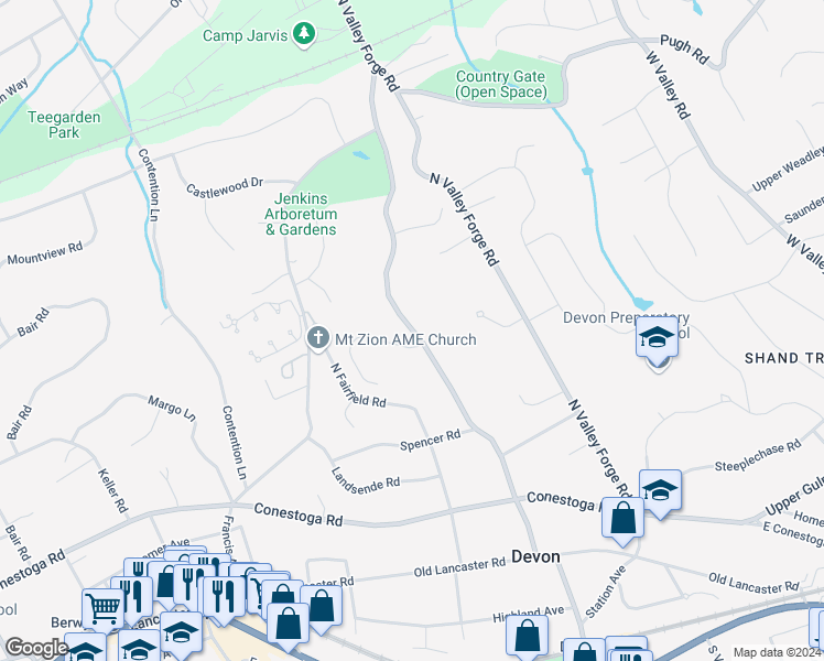 map of restaurants, bars, coffee shops, grocery stores, and more near 514 Devon State Road in Devon