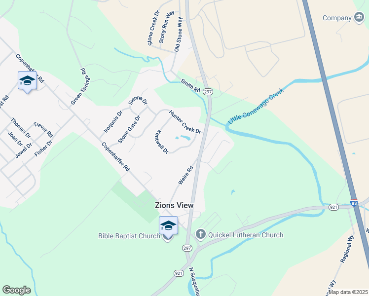 map of restaurants, bars, coffee shops, grocery stores, and more near 105 Weire Road in York