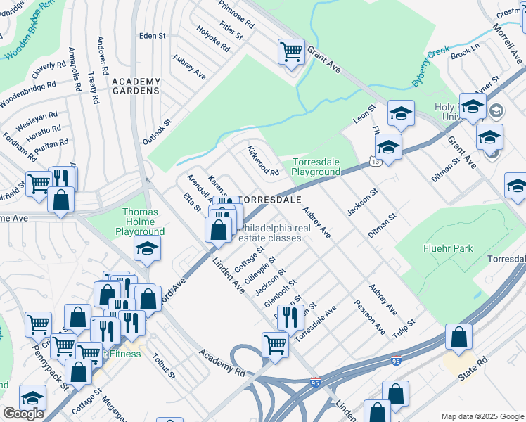 map of restaurants, bars, coffee shops, grocery stores, and more near 9335 Frankford Avenue in Philadelphia