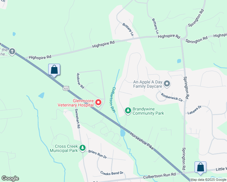 map of restaurants, bars, coffee shops, grocery stores, and more near 35 Ramblewood Drive in Glenmoore