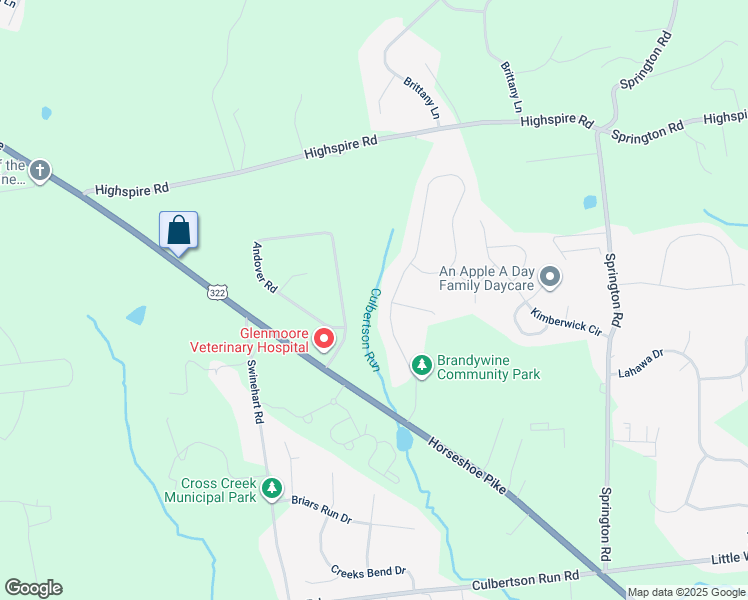 map of restaurants, bars, coffee shops, grocery stores, and more near 35 Ramblewood Drive in Glenmoore
