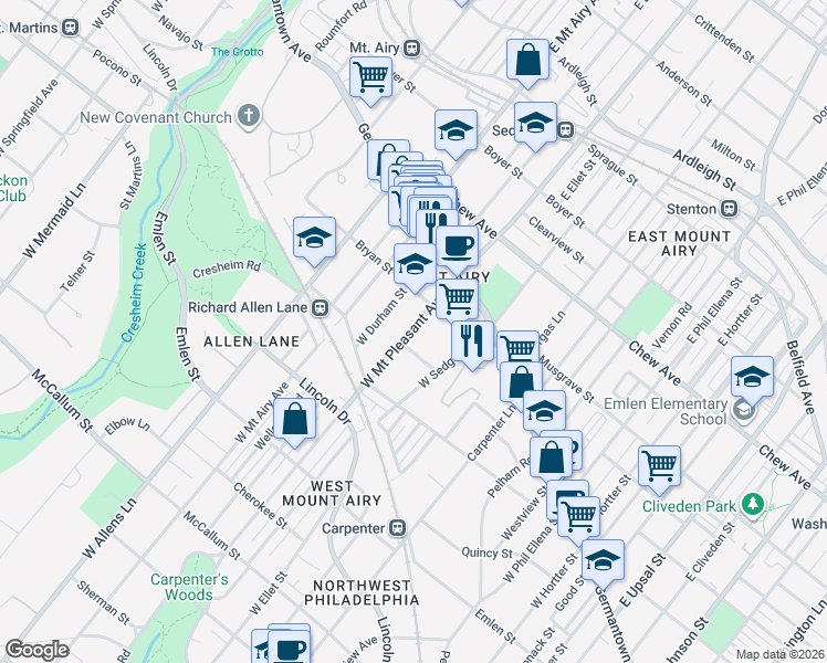 map of restaurants, bars, coffee shops, grocery stores, and more near in Philadelphia