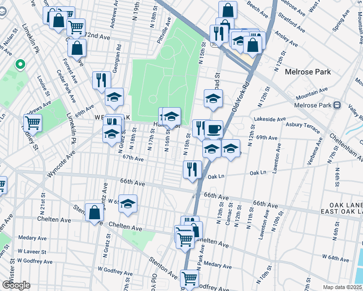 map of restaurants, bars, coffee shops, grocery stores, and more near 1508 68th Avenue in Philadelphia