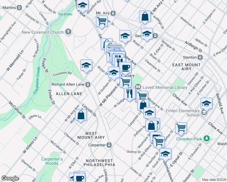 map of restaurants, bars, coffee shops, grocery stores, and more near in Philadelphia