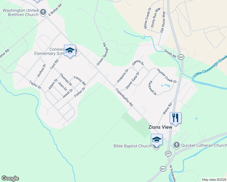 map of restaurants, bars, coffee shops, grocery stores, and more near 10 Iroquois Drive in York