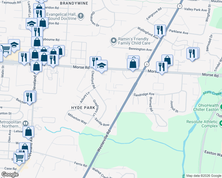map of restaurants, bars, coffee shops, grocery stores, and more near 2899 Morse Road in Columbus