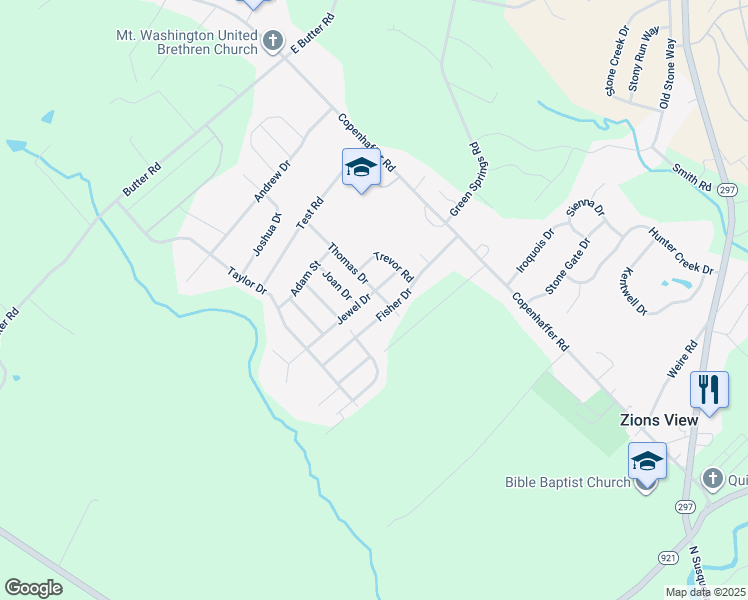 map of restaurants, bars, coffee shops, grocery stores, and more near 20 Thomas Drive in York