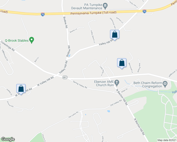 map of restaurants, bars, coffee shops, grocery stores, and more near 508 Conestoga Road in Malvern