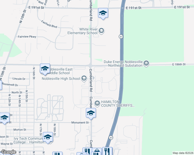 map of restaurants, bars, coffee shops, grocery stores, and more near 9859 Traditions Lane in Noblesville