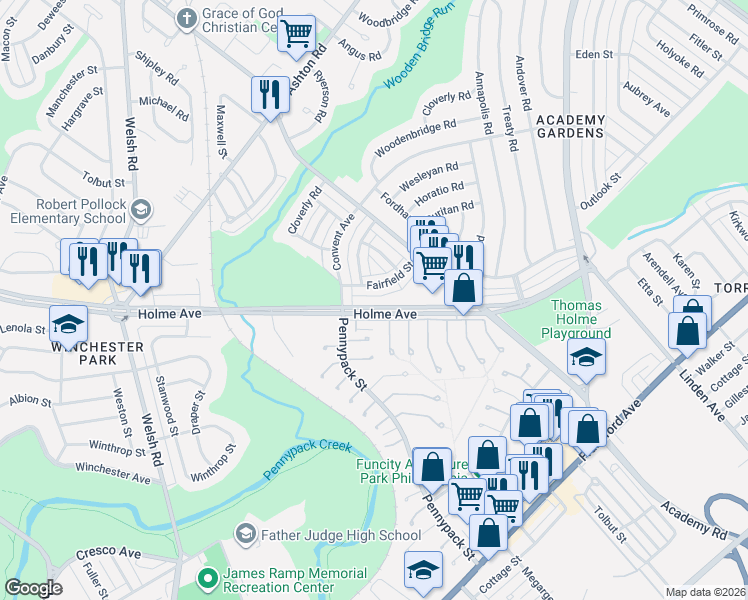 map of restaurants, bars, coffee shops, grocery stores, and more near 3101 Fairfield Street in Philadelphia