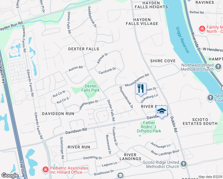 map of restaurants, bars, coffee shops, grocery stores, and more near 3670 Mountshannon Road in Columbus