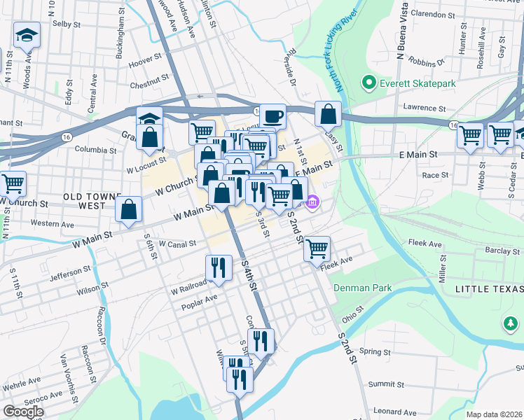 map of restaurants, bars, coffee shops, grocery stores, and more near 26 South 3rd Street in Newark