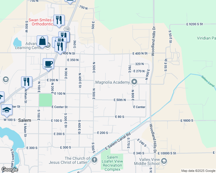 map of restaurants, bars, coffee shops, grocery stores, and more near East 160th North in Salem