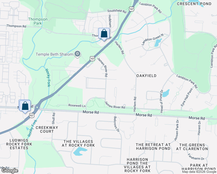 map of restaurants, bars, coffee shops, grocery stores, and more near 4090 James River Road in New Albany