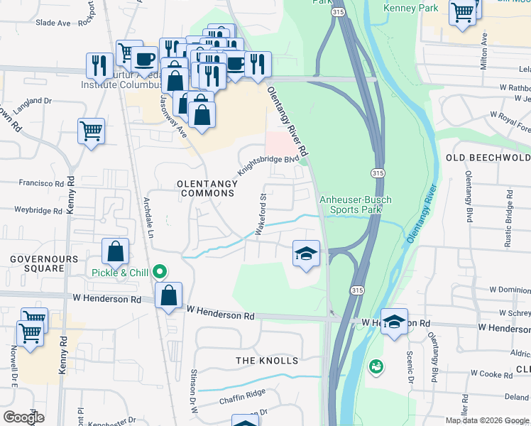 map of restaurants, bars, coffee shops, grocery stores, and more near 678 Providence Avenue in Columbus