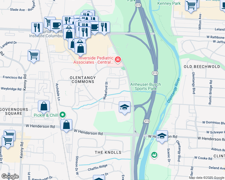 map of restaurants, bars, coffee shops, grocery stores, and more near 678 Providence Avenue in Columbus