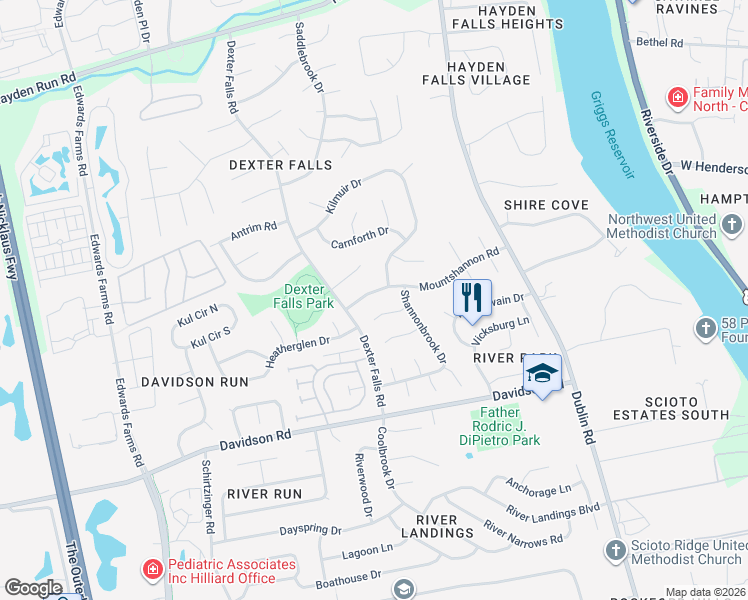 map of restaurants, bars, coffee shops, grocery stores, and more near 3670 Mountshannon Road in Columbus