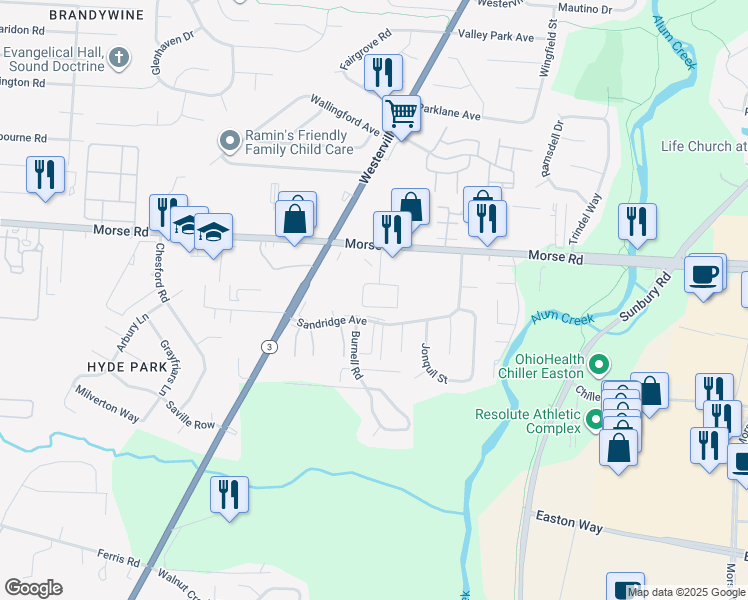 map of restaurants, bars, coffee shops, grocery stores, and more near 4264 Morsetown Court in Columbus