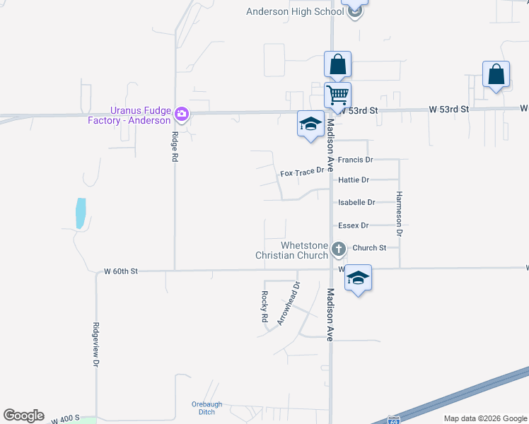map of restaurants, bars, coffee shops, grocery stores, and more near 1234 Squirrel Ridge Road in Anderson