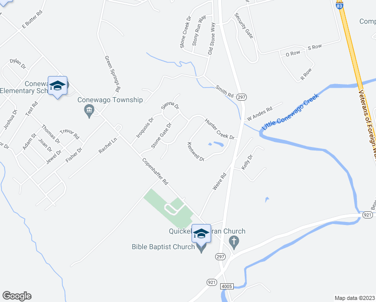 map of restaurants, bars, coffee shops, grocery stores, and more near 520 Kentwell Drive in York