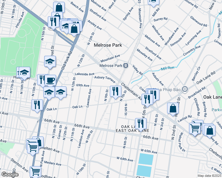 map of restaurants, bars, coffee shops, grocery stores, and more near 812 69th Avenue in Philadelphia