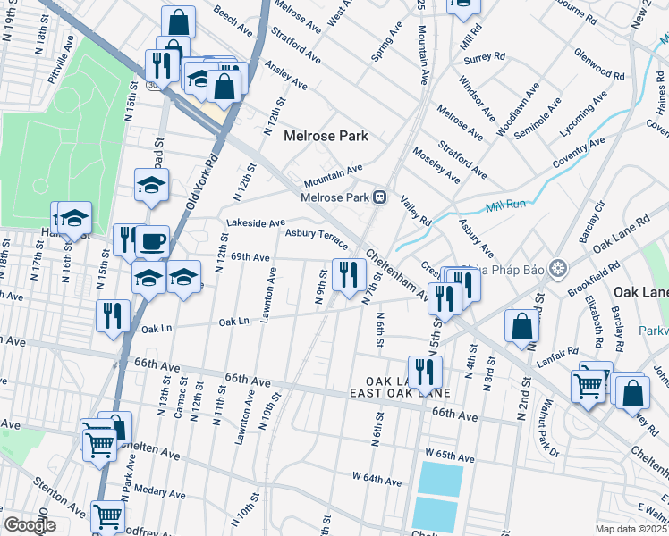 map of restaurants, bars, coffee shops, grocery stores, and more near 812 69th Avenue in Philadelphia