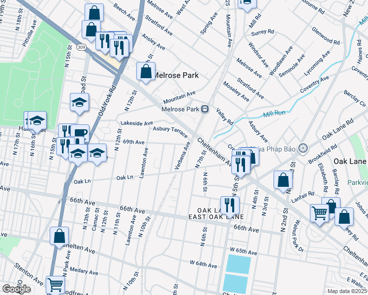 map of restaurants, bars, coffee shops, grocery stores, and more near 804 69th Avenue in Philadelphia