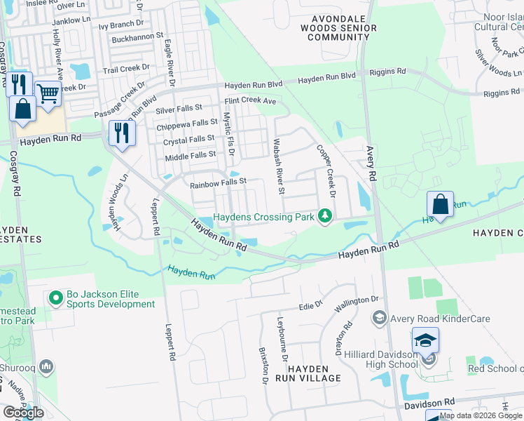 map of restaurants, bars, coffee shops, grocery stores, and more near 5182 Pyramid Falls Drive in Dublin