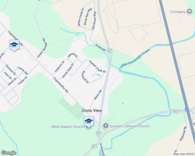 map of restaurants, bars, coffee shops, grocery stores, and more near 1055 Kentwell Drive in York