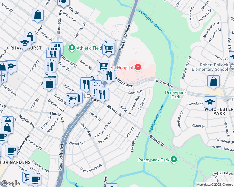 map of restaurants, bars, coffee shops, grocery stores, and more near 2700 Solly Avenue in Philadelphia