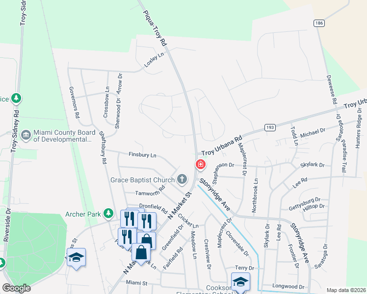map of restaurants, bars, coffee shops, grocery stores, and more near 766 West Bentley Circle in Troy