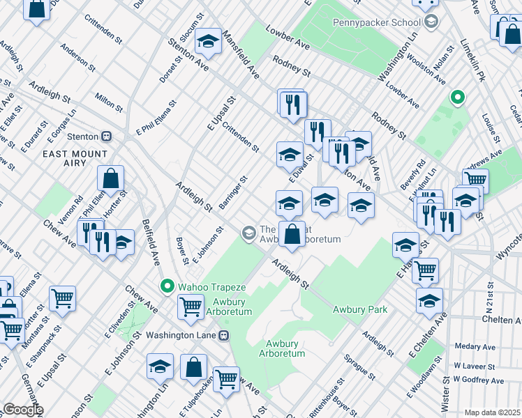 map of restaurants, bars, coffee shops, grocery stores, and more near 6328 Anderson Street in Philadelphia