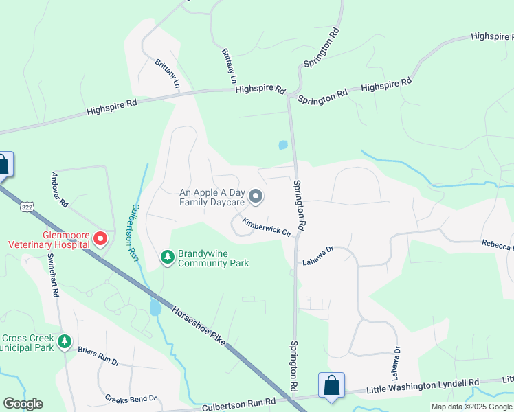 map of restaurants, bars, coffee shops, grocery stores, and more near 16 Bridle Court East in Glenmoore