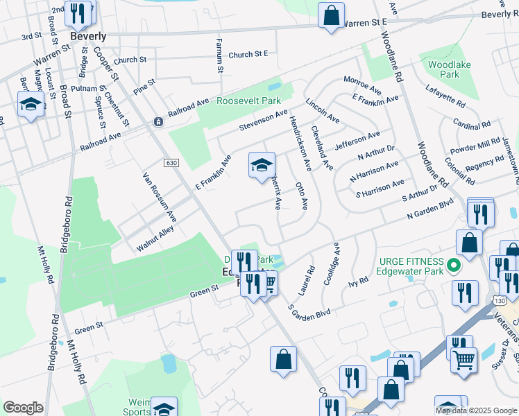 map of restaurants, bars, coffee shops, grocery stores, and more near 32 Washington Avenue in Beverly